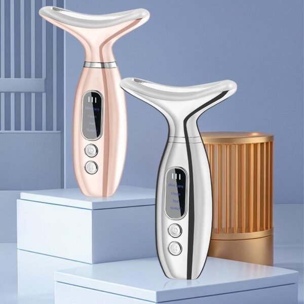 New Electroplated Neck Beauty Instrument, Vibrating and Hot Compressing Device, Portable Household Neck Personal Care Appliance, Facial Shaving Beauty Instrument, PCbeauty-002