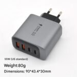 55W fast charging head, European standard USB plug, multi-port mobile phone charger, Amazon bestseller, CE certified