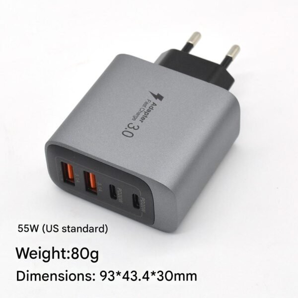 55W fast charging head, European standard USB plug, multi-port mobile phone charger, Amazon bestseller, CE certified